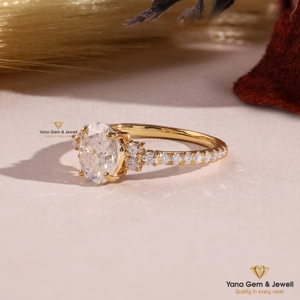 Bague de Mariage en Or Jaune Massif 14K, Diamant CVD de Laboratoire Certifié IGI, Couleur D, Pureté VVS2, Forme Ovale 1,00 Carat, Cadeau Parfait - Product Image 2