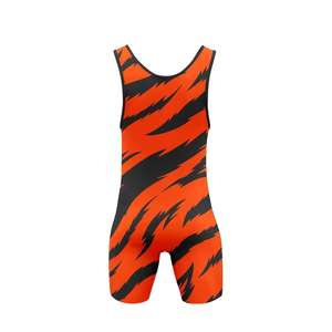 Maillot de lutte ajusté pour homme, imprimé par sublimation, motif tigre orange et noir, extensible, anti-humidité, vêtement de sport pour homme - Product Image 6
