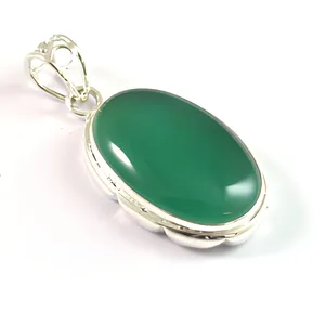 Green Onyx 925 Sterling Silver Handmade Pendant Natural Gemstone Oval Cabochon Elegant Jewelry Wholesale - Product Image 2