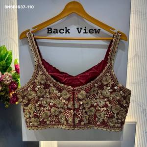 Party Wear Soft Faux Georgette with <b>Beads</b>-Sequence-Zari Work Sleeveless Padded Back-Hook V-Neck Blouse Indian Supplier - Product Image 2