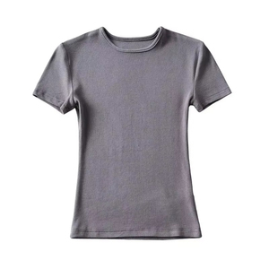 T-shirt à manches courtes col rond uni pour femme, style streetwear, tricoté, coupe classique, décontracté, à porter toute l'année - Product Image 5