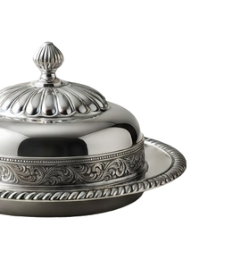 Plato Redondo de Metal para Servir con Tapa, Diseño Clásico con Patrón de Plantas Grabado, para Platos y Vajillas de Boda - Product Image 3