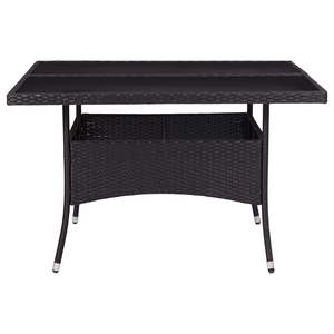 Mesa de Comedor de Acero y Ratán Sintético Negro con Vidrio Templado, Juego de Muebles de Patio Mediano - Product Image 2