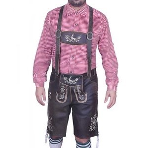Shorts traditionnels en cuir noir pour homme avec broderie dorée, taille haute, fermeture boutonnée, style décontracté - Product Image 2