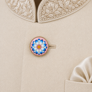 Bouton de sherwani lotus Meenakari rose royal pour marié, bouton de kurta bleu émail de luxe pour homme, accessoire royal - Product Image 2