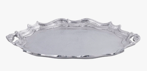 Plateau de service ovale élégant en métal, style baroque vintage avec poignées, plateau plaqué argent de haute qualité pour la décoration intérieure et les événements - Product Image 2