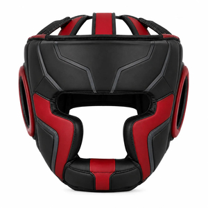 Protège-tête de boxe professionnel noir et rouge en PU, réglable avec fermeture auto-agrippante, équipement de protection pour adultes pour le sport - Product Image 1
