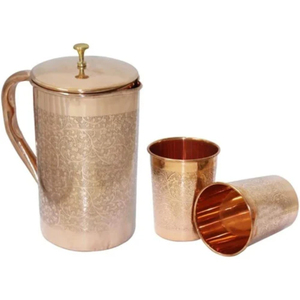 Carafe à eau en cuivre pur martelé avec couvercle, artisanale, 1,5 L, pichet ayurvédique pour la santé et le bien-être, vaisselle pour la maison et l'hôtel - Product Image 6