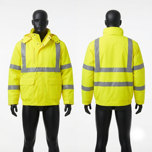 Veste de travail noire en sergé de coton polyester premium 300 GSM avec panneaux réfléchissants et logo personnalisé - Product Image 2