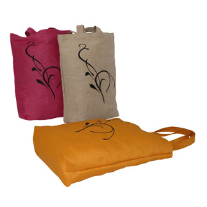 Sac fourre-tout personnalisé en jute avec poche, imprimé floral promotionnel, couleurs teintes disponibles, longue poignée, pour courses et transport - Product Image 2