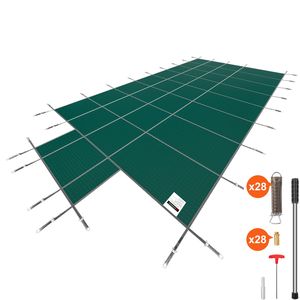 Copertura di Sicurezza Rettangolare per Piscina Interrata, Rete Verde in PC, Adatta per Piscine 16x32ft con Gradini Centrali 4x8ft, Costruzione Solida per la Sicurezza della Piscina - Product Image 1