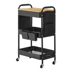 Chariot de rangement de cuisine en métal au design industriel, 4 niveaux, avec paniers et roulettes souples - Product Image 2