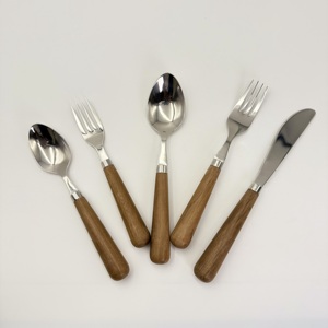 Juego de cubiertos de acero inoxidable 202 estilo japonés con mango de madera, pulido espejo, utensilios de mesa occidentales para fiestas, cuchillo, tenedor, cuchara - Product Image 4