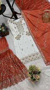 Presenting New Pakistani Ready to Wear Collection with Embroidery <b>Sequins</b> Work <b>Top</b>-Sharara Dupatta Modern <b>Party</b> Wear Quick Dry - Product Image 6