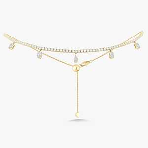 Diamond <b>Choker</b> Necklace Custom Dangle Pear Round Baguette Lab Grown Prong Set Adjustable Layering Lobster Clasp 14K Solid Gold - Product Image 1