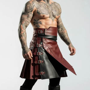 กระโปรงพับหนังสีน้ำตาลดำทำด้วยมือสำหรับผู้ชายกระโปรงสั้นแบบ2026สำหรับนักรบนักรบ - Product Image 3