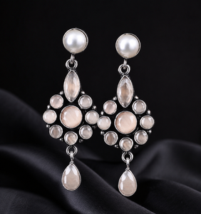 MOQ Available Oxidized <b>Silver</b> <b>Drop</b> <b>Earrings</b> Brass Flower Trendy Onyx Women's Jewelry Wholesale Bulk Supplier ARTS JEWELS JS-141 - Product Image 4