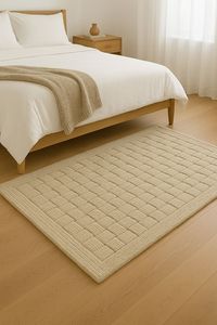 Contemporary Hand Tufted Umber Wool Rug with Double boxes grid high low profile <b>Carpet</b> for Living Room Bedroom for Home Use - Product Image 2