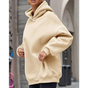 Sudadera con Capucha Extra Grande para Mujer, Color Sólido, Tejido de Algodón, con Bolsillos, Manga Larga, Estilo Otoñal - Product Image 5