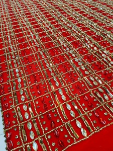 Tela de Tul Bordada Roja con Lentejuelas, Diseño Sólido, Hecha a Mano, de Lujo, Tradicional, 5 Yardas para Confección de Vestidos - Product Image 3