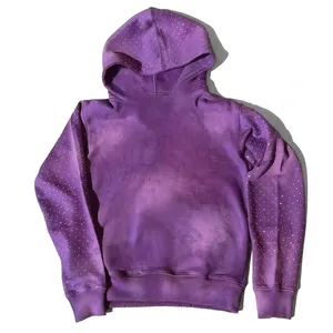 Sudadera con capucha azul lavado para hombre, con cremallera completa, mangas con tachuelas, bolsillos delanteros, estilo casual urbano, chaqueta con cremallera. - Product Image 4