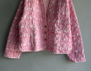 Pink Floral <b>Quilted</b> <b>Jacket</b> With Shawl Collar Button Closure Full Sleeve Spring Women's Outerwear gift for her - Product Image 5