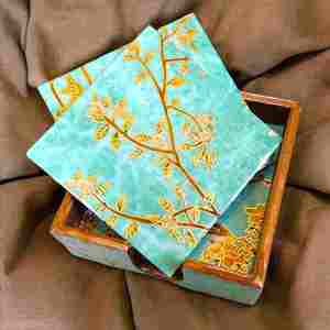 New Modern Design Eco-Friendly Multi Color Enamel Wooden Coaster 4 Pieces <b>Set</b> Direct Manufacturer India Wholesale Price Quality - Product Image 1