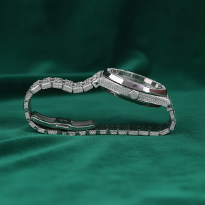 Reloj de Lujo Cronógrafo con Moissanita, Oro Rosa y Plata, Completamente Adornado con Piedras, Movimiento de Cuarzo, Resistente al Agua 3 Bar - Product Image 5