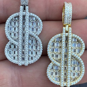 Collar con Colgante de Símbolo de Dólar Iced Out, Estilo Hip Hop, con Diamantes CZ Baguette, Cadena de Cuerda Chapada en Oro de 14k, Joyería para Hombre - Product Image 4