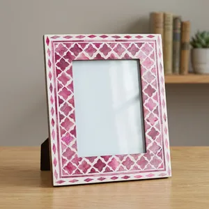 Handcrafted <b>Pink</b> Agate Quartz Marble Geometric Photo <b>Frame</b> Natural Stone Tabletop Decorative Picture Display - Product Image 5