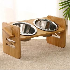 Bol pour chien en bois massif naturel, station d'alimentation surélevée, adapté aux chiens de petite, moyenne et grande race - Product Image 4