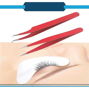 Juego de 2 Pinzas Rojas para Extensión de Pestañas, Rectas y Curvas, de Acero Inoxidable, Herramientas de Precisión para Belleza - Product Image 1
