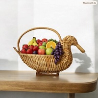 Panier à fruits en rotin en forme de canard, conteneur de rangement tissé pour la cuisine, style rustique avec poignée, couleur naturelle, à un seul niveau