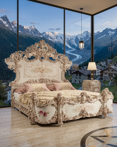 Cama de Matrimonio de Madera Maciza Tallada a Mano de Lujo Real, Muebles de Dormitorio Personalizados de Estilo Antiguo - Product Image 1