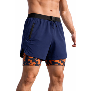 Men 2 in 1 Double Layer Sports <b>Shorts</b> Quick Dry With <b>Zipper</b> Pockets Floral Print Drawstring Waist Mid Length Athletic <b>Short</b> - Product Image 4