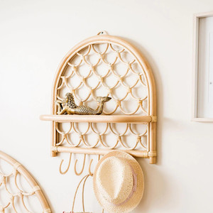 Sustainable handcrafted <b>wall</b>-<b>mounted</b> <b>shelves</b> natural rattan <b>wall</b> hanging <b>shelf</b> for accessories and cosmetic display - Product Image 5