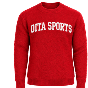 Pull en tricot doux rouge vif personnalisé pour homme, col rond, manches longues, chaud, décontracté, pour l'hiver, avec logo sur le devant en relief - Product Image 2