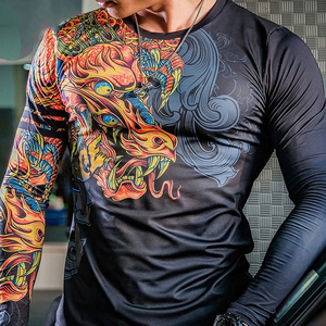 เสื้อรัดกล้ามเนื้อแขนยาวสำหรับผู้ชาย MMA BJJ ระบายอากาศได้ดี พิมพ์ลายแบบ Sublimation คุณภาพสูง ผลิตตามสั่ง (OEM) ผ้ายืดสแปนเด็กซ์/โพลีเอสเตอร์ - Product Image 3