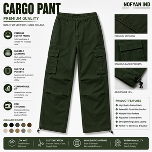 Fabricante de Pantalones Cargo de Marca Privada, Pantalones Utilitarios de Algodón Personalizados, Pantalones Cargo de Pierna Ancha Estilo Urbano, Pantalones Cargo OEM ODM - Product Image 1