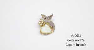 Broche de ala de pájaro verde 10634 con piedra de corte esmeralda y circonita cúbica, broche chapado en Mehandi para fiesta de boda de hombres. - Product Image 3
