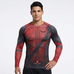 Red Black Full Sleeve <b>Compression</b> Rash Guard <b>Men's</b> Sublimation Printed MMA BJJ Fight <b>Shirt</b> Quick Dry Sports Top - Product Image 4