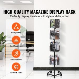 Espositore Rotante a 4 Livelli con 32 Tasche per Riviste e Letterature, Cesto Girevole a 360 Gradi in Filo Metallico per Brochure, Cartoline e Biglietti d'Auguri - Product Image 2