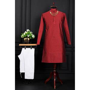 ATRACTIVE JACQUARD PRINT WORK HOMBRE KURTA PIJAMA Achkan Bandhgala Sherwani - Product Image 1
