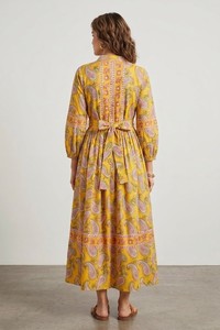 Indian Hand Block Printed Cotton Paisley Maxi Dress - <b>Boho</b> Tiered <b>Shirt</b> Dress with Matching Belt. - Product Image 4