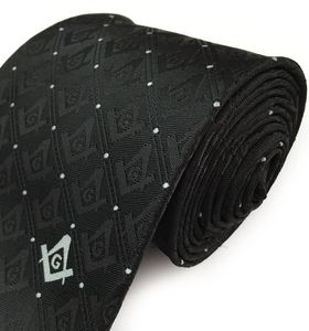 Cravate Maçonnique Personnalisée Maître Maçon, Noire à Pois, avec Compas et Équerre, Bleu Loge, Formelle - Product Image 3
