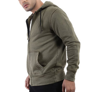Sweat-shirt à capuche pour homme, coupe classique, couleur unie, fermeture éclair, poche avant, décontracté, automne, tricoté en coton, effet délavé - Product Image 3