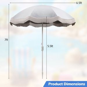 Parasol de plage inclinable à bouton-poussoir de 6.5 pieds avec parapluies et bases de patio à franges extérieures - Product Image 5