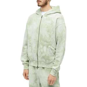 Survêtement streetwear pour homme de haute qualité, personnalisé, avec fermeture éclair, effet délavé, sweat à capuche et pantalon de survêtement évasé à jambe droite, 100% coton molletonné - Product Image 2