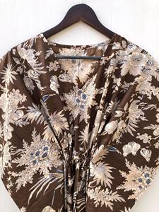 Vestido Kaftan de Algodón con Estampado Floral a Mano, Túnica Maxi Hippie con Plumas, Ropa Casual Ecológica - Product Image 3