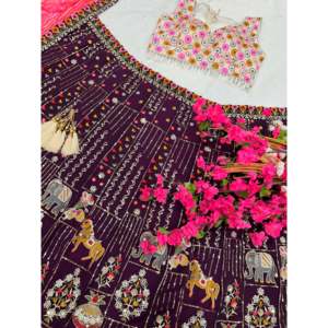 Handmade Designer A-Line Lehenga Choli for Parties Featuring Embroidery Work and Floral Print Natural Waistline - Product Image 2